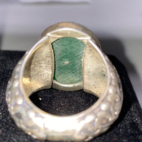 Ring Jade Size 8 Vintage Relief Design Jewelry Sterling Silver Tested - Picture 5 of 13
